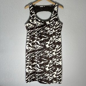 Michael Kors Brown & Cream Abstract‎ Print Bodycon Dress SZ 12 Old Money Chic